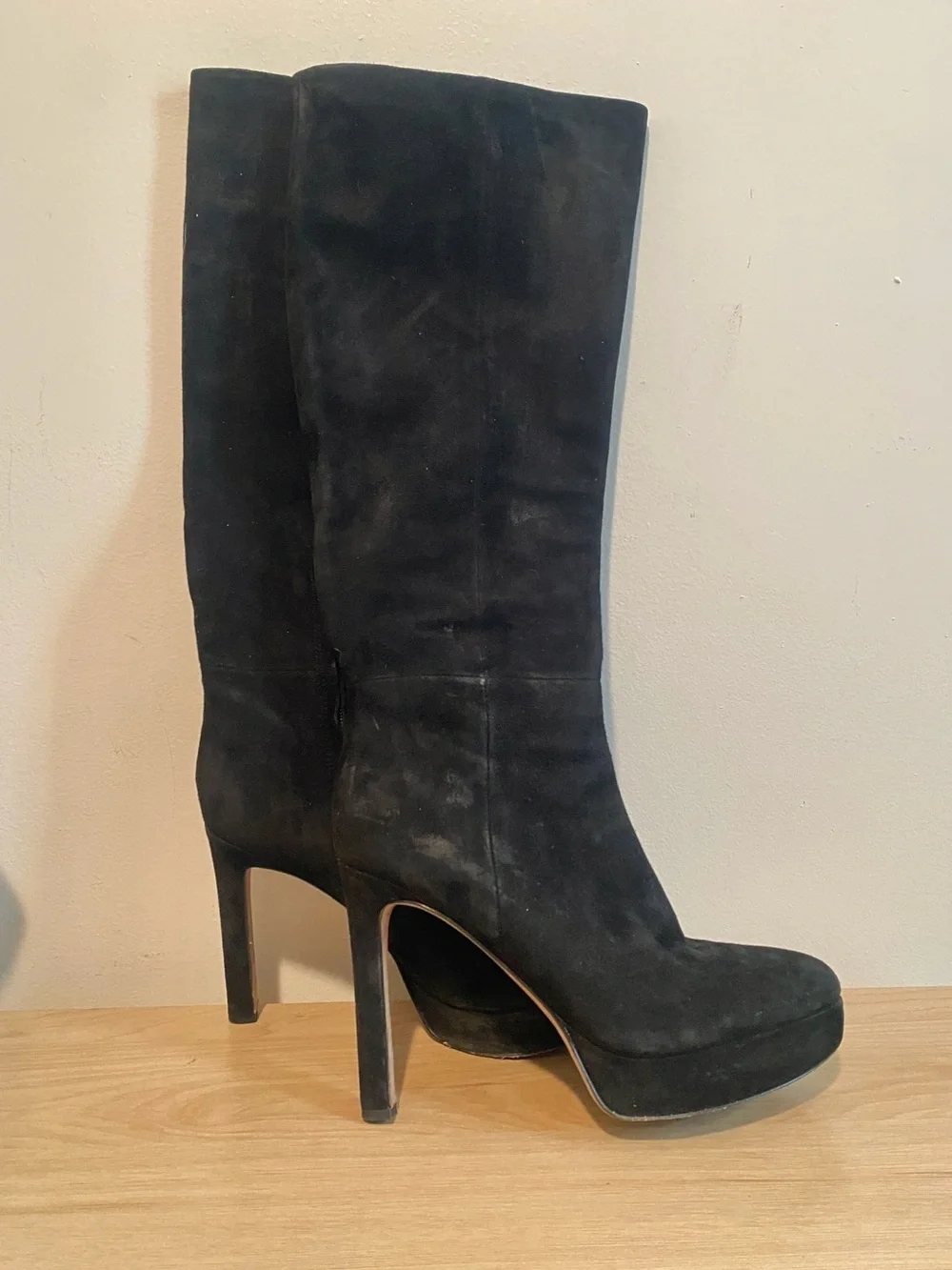 Veronica Beard Black Knee-High Platform Stiletto Boots 7.5